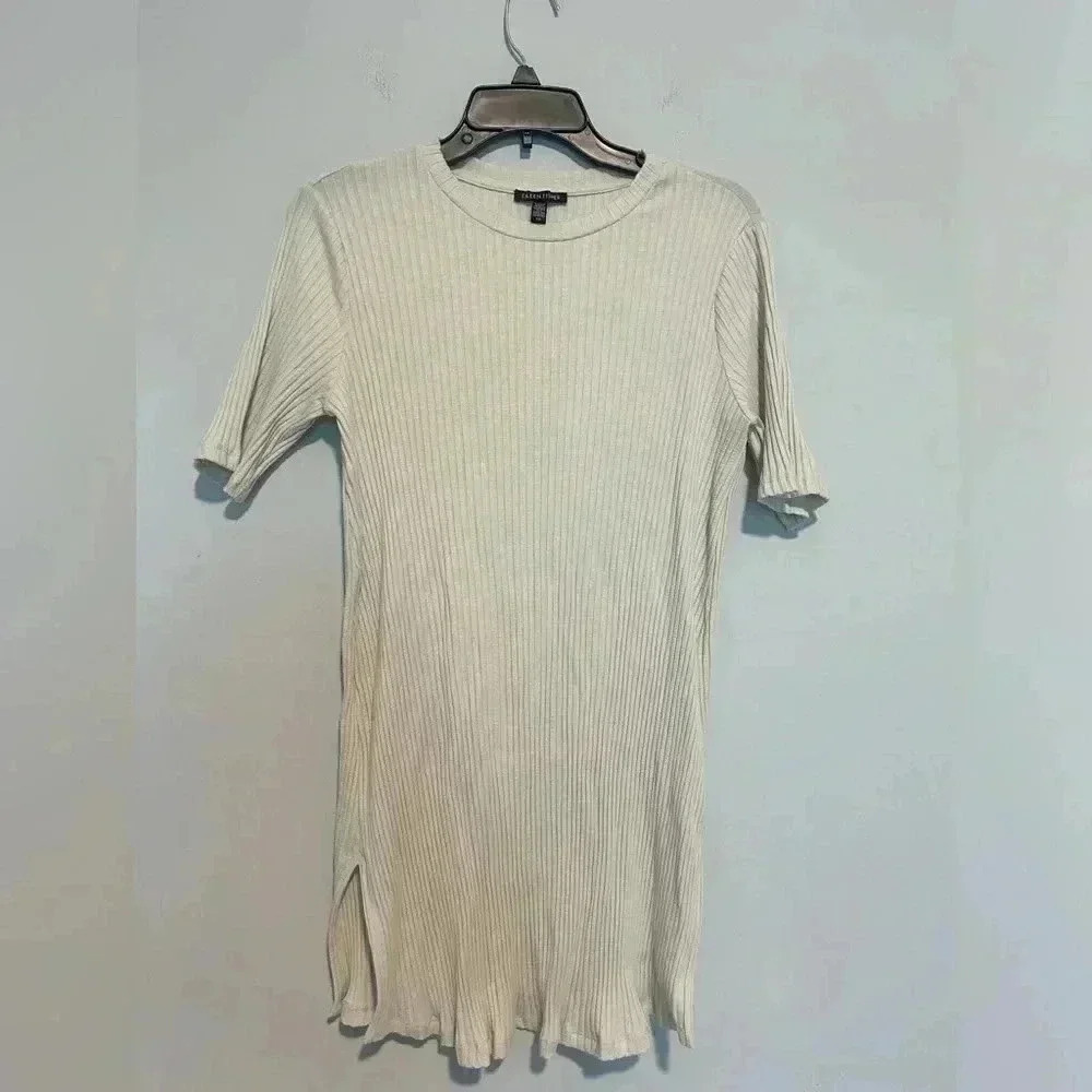 Eileen Fisher Tencel Ribbed Short Sleeve Tunic Top Size Small OFF white